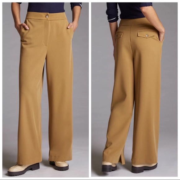 Anthropologie Pants - Anthropologie x Exquise Neutral Wide Straight Leg Front Zip Trouser Pant Lg NWT